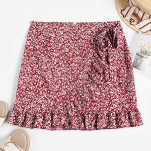 Zaful Red Floral Wrap Skirt